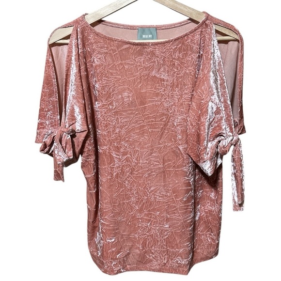 Anthropologie Maeve - Cold Shoulder Top Rose Pink Crushed Velvet - Size M - Picture 2 of 4